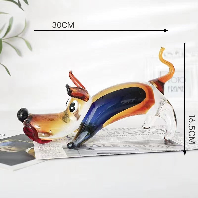 Handmade Colored Glass Dog Ornament, Light Luxury Sika Deer-Inspired Animal Decoration for Tea Table & Home Display