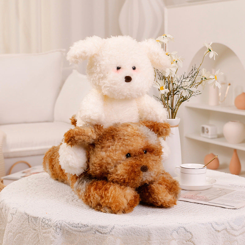 Jumping Dog Plush Toy, Super Soft Pillow Dog Doll for Girls (Milky White & Tie-Dye, 30–120cm)