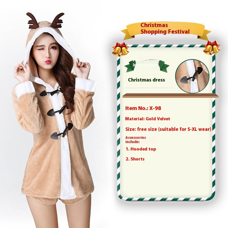 Christmas Bunny Cosplay Uniform, Gold Velvet Women’s Costume Set (Free Size)