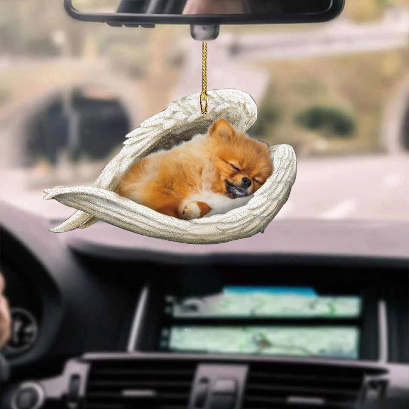 Sleeping Angel Dog Car Pendant, Cute Acrylic Hanging Ornament for Cars, Doors & Home Décor