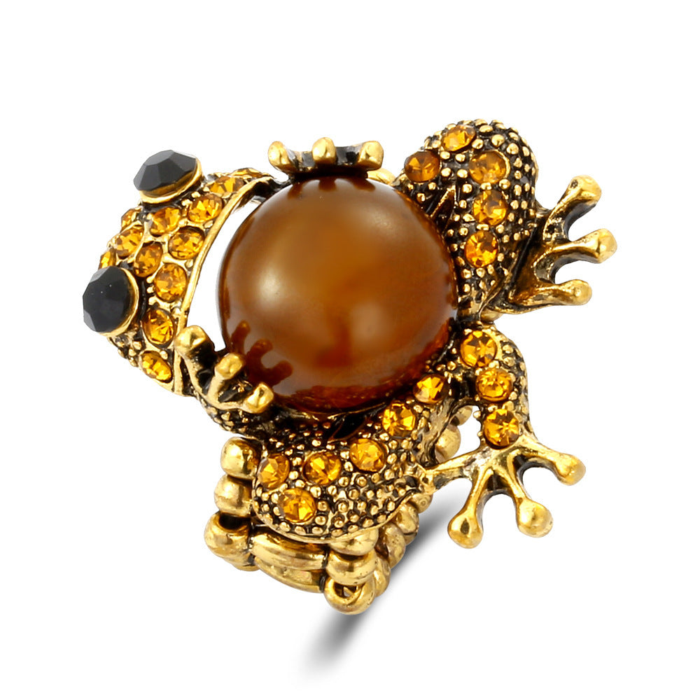 European Charm: Opal Cute Frog Alloy Jewelry Set (Ring, Earrings & Necklace).