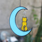 Colorful Glass Pet Cat & Dog Moon Window Ornament, Handmade Stained Glass Hanging Décor