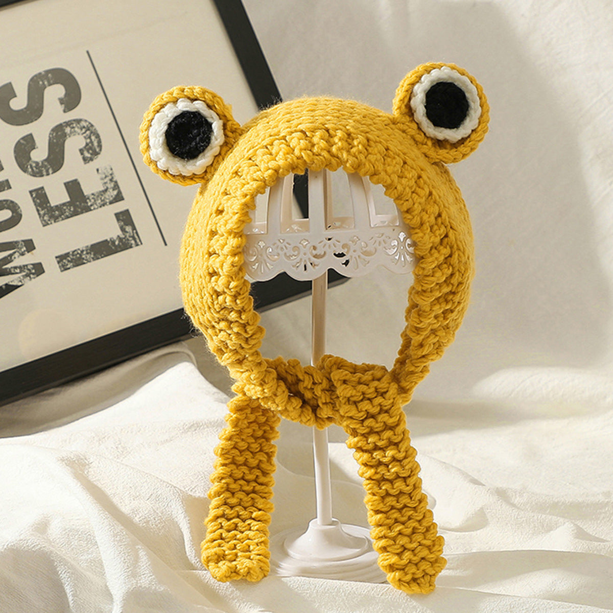 Hand-Knitted Wool Dog Hat, Warm Winter Pet Beanie (Free Size, Yellow)