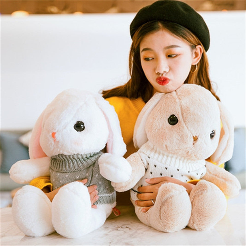 Cute Bunny Doll Wearing a Vest Sweater, Lop-Eared Rabbit Plush Toy