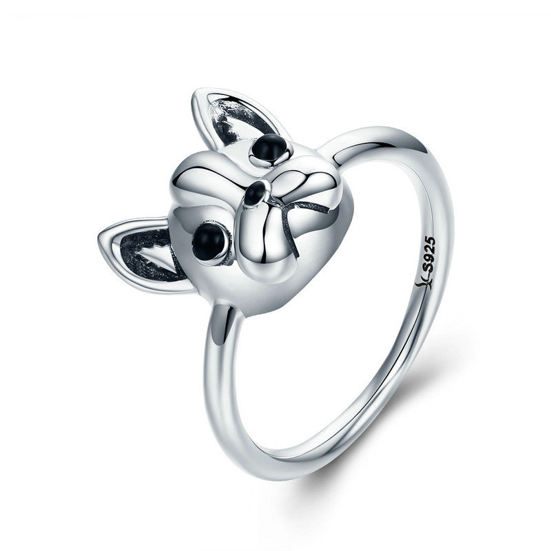S925 Sterling Silver “Loyal Partner” French Dog Ring, Fashion Animal Jewelry for Women (SCR261)