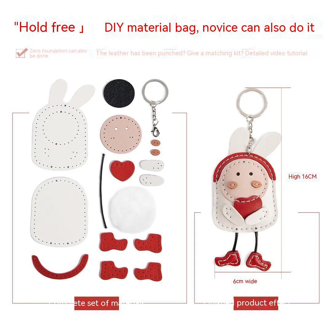 Creative Bunny DIY Handmade Pendant Keychain, Artificial Leather Craft Material Pack