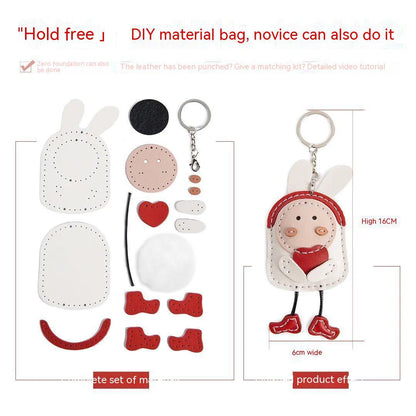 Creative Bunny DIY Handmade Pendant Keychain, Artificial Leather Craft Material Pack