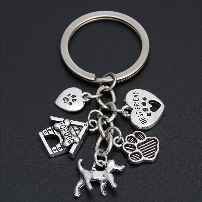 Small Animal Pet Dog Heart Keychain, Zinc Alloy Rope Pendant Accessory