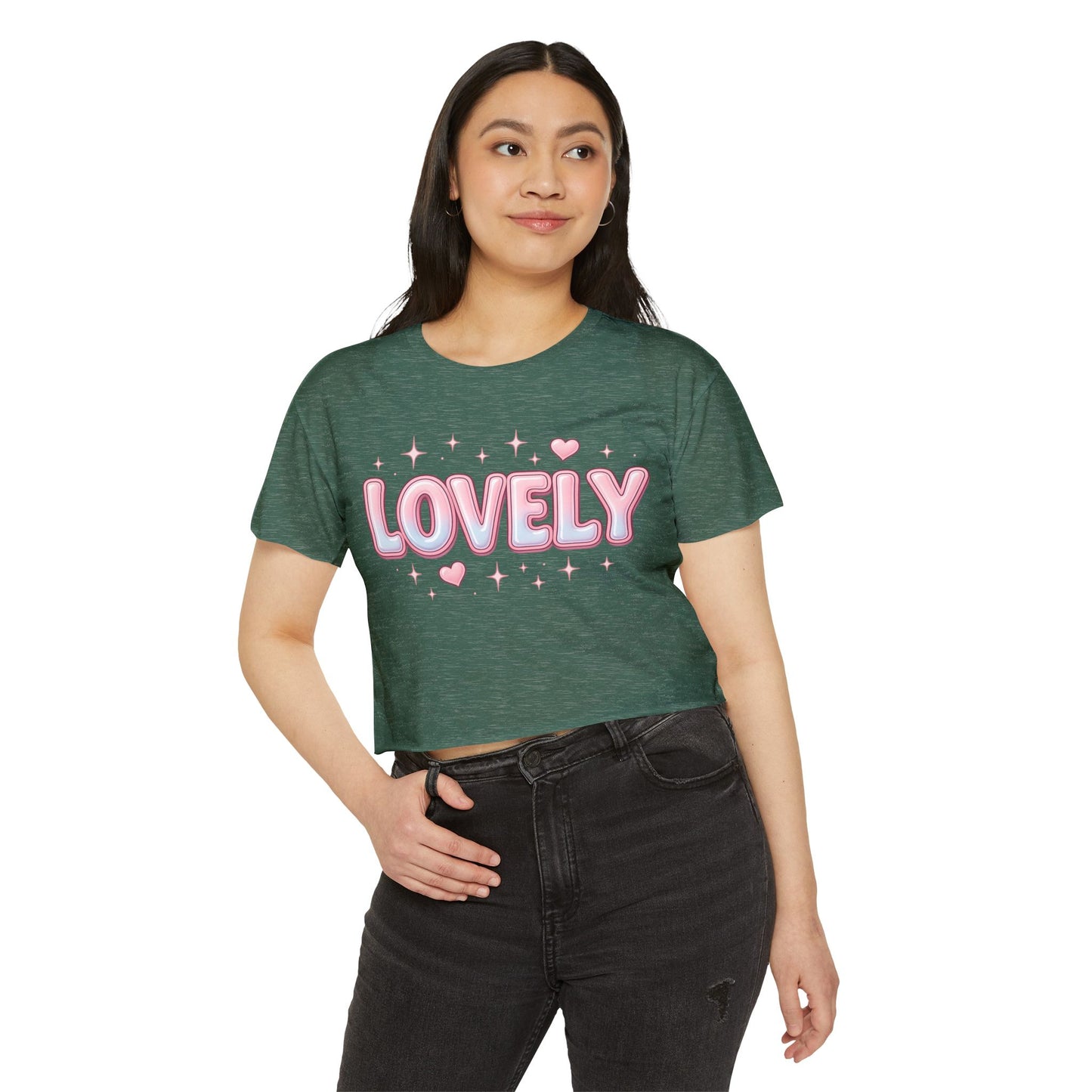 Lovely Crop Top | Cute Pink 'LOVELY' Graphic Festival Tee for Women