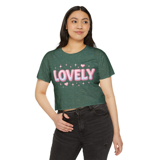 Lovely Crop Top | Cute Pink 'LOVELY' Graphic Festival Tee for Women