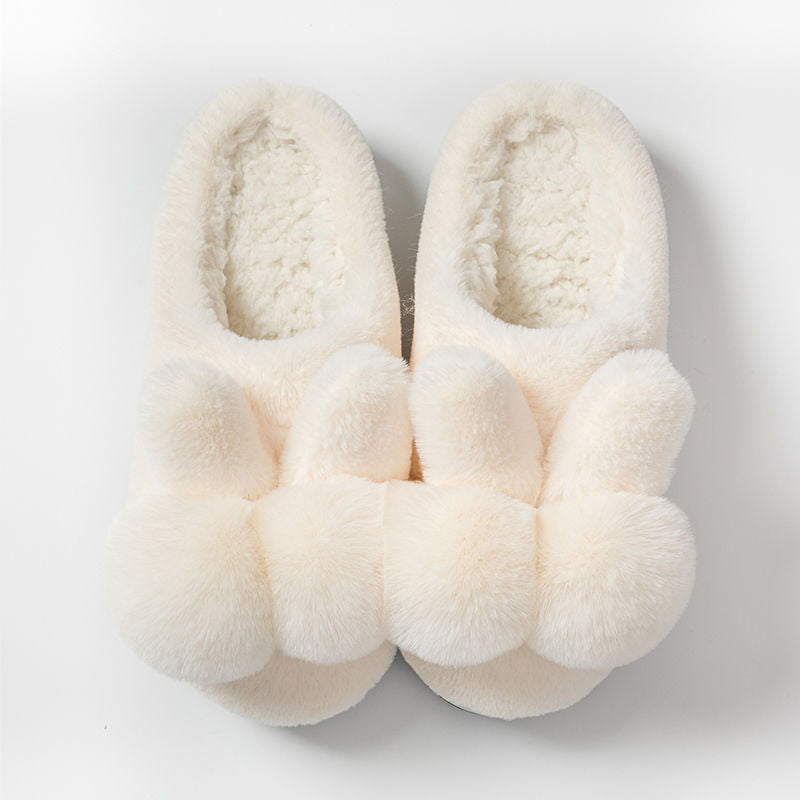 Bunny Fluffy Slippers, Winter Soft Rabbit Fur Indoor Footwear for Women