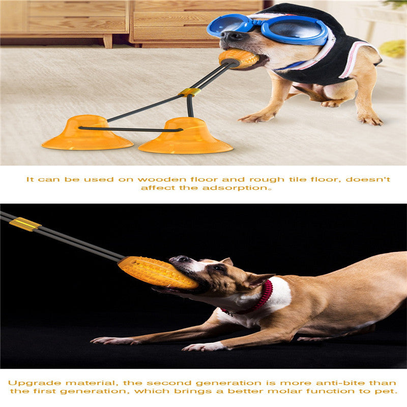 Dual Action Clean: Pet Dog Suction Cup Multi-Kinetic Rubber Toy for Teeth Cleaning.