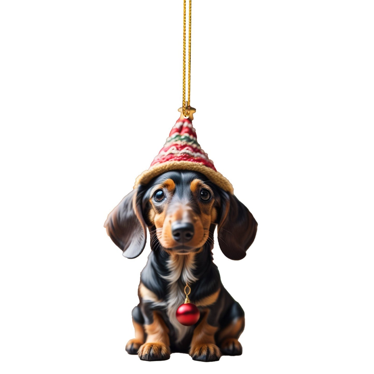 Christmas Sausage Dog Hanging Ornament, Acrylic Printed Holiday Decoration