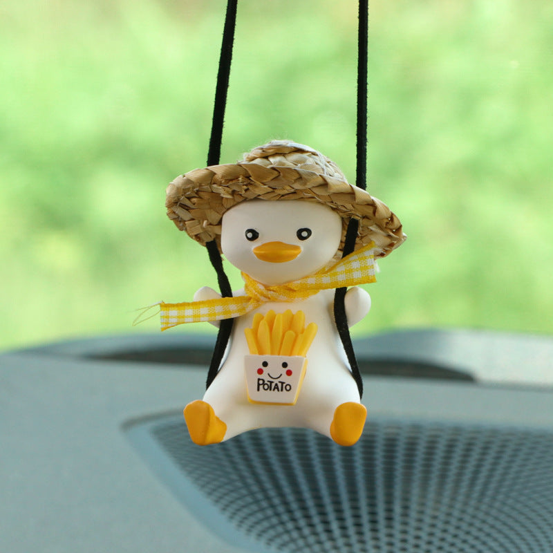 Charming Ride: Cute Anime Little Duck Swing Rearview Mirror Ornament (Resin, Multiple Styles).
