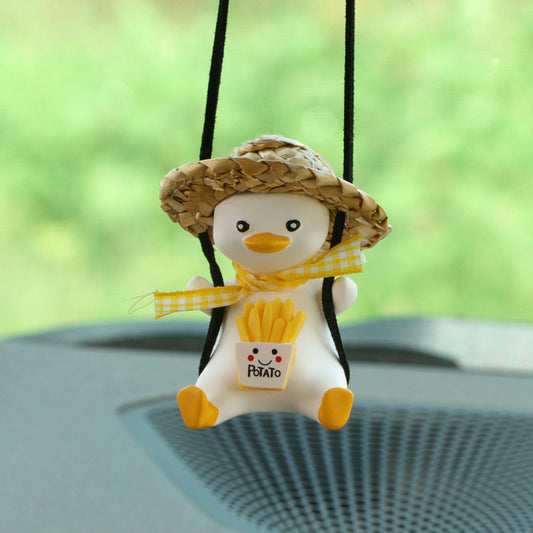 Charming Ride: Cute Anime Little Duck Swing Rearview Mirror Ornament (Resin, Multiple Styles).