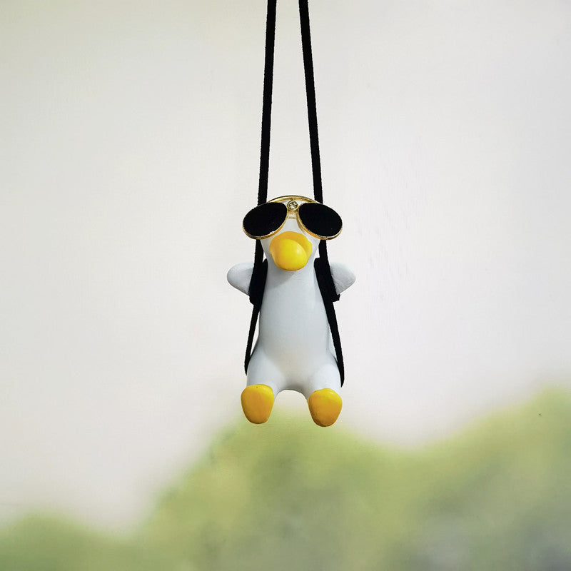 Charming Ride: Cute Anime Little Duck Swing Rearview Mirror Ornament (Resin, Multiple Styles).