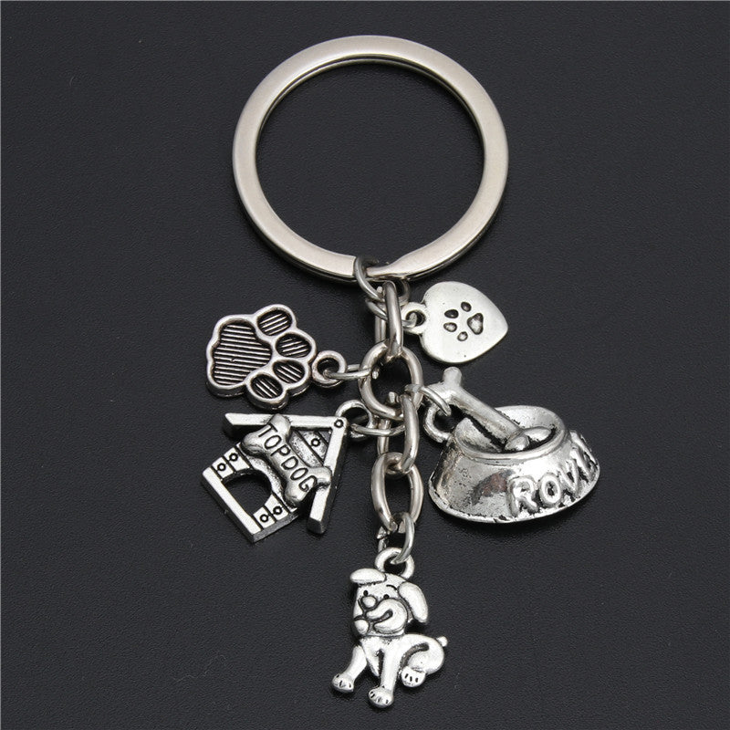 Small Animal Pet Dog Heart Keychain, Zinc Alloy Rope Pendant Accessory
