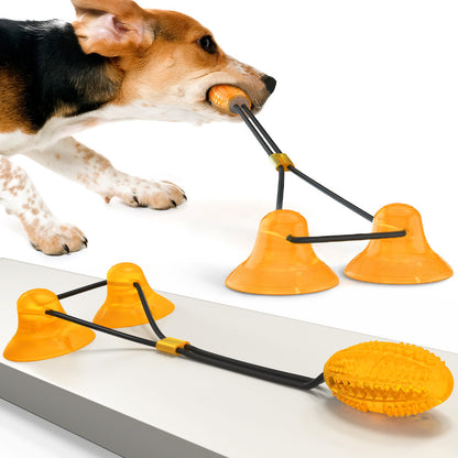 Dual Action Clean: Pet Dog Suction Cup Multi-Kinetic Rubber Toy for Teeth Cleaning.