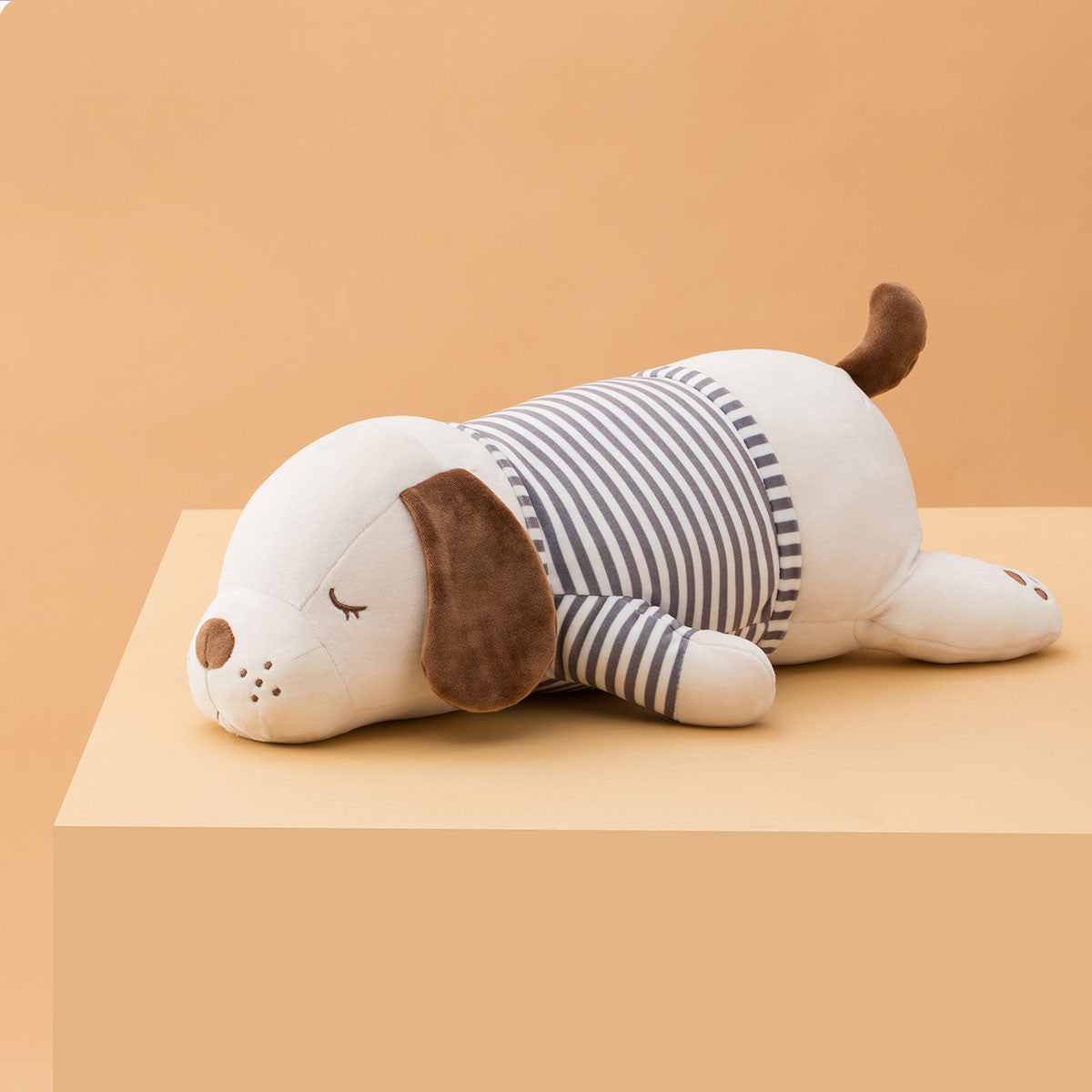 Sleeping Dog Plush Toy, Peeping Dog Pillow Cushion in White & Light Brown