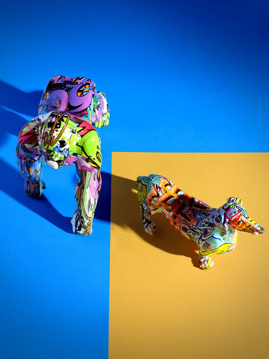 Resin Dog Ornaments, Abstract Art Dog Figurine for Modern Home Décor