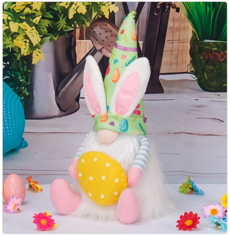 Charming Easter Decor: Faceless Bunny Doll Ornament (Pink/Green Cap).