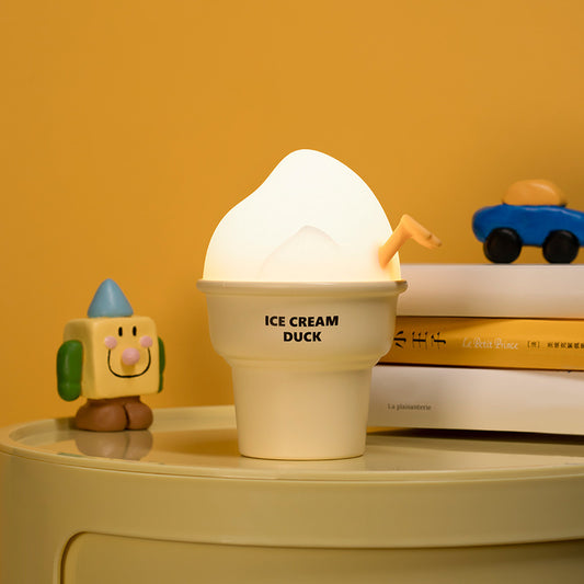 Sweet Glow: Ice Cream Duck Cartoon Ornament Night Lamp (USB Rechargeable).