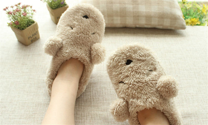 Home Cartoon Dog Soft Plush Slippers, Warm, Shock-Absorbing Indoor Winter Shoes