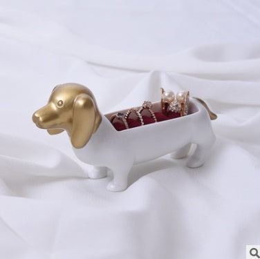 Dachshund Dog Ring Jewelry Box, Resin Craft Decorative Storage Case