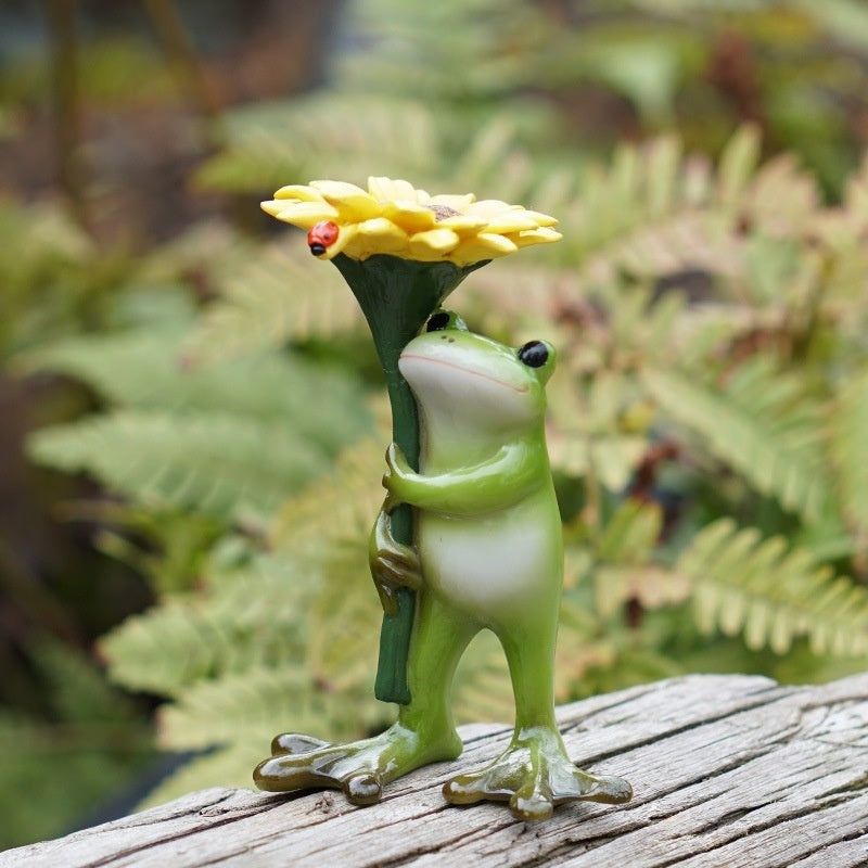 Pastoral Whimsy: Creative Cute Sunflower Frog Resin Ornaments (Many Poses).