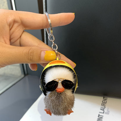 Mini Mink Hair Yellow Duck Key Ring Pendant – Cute Plush Car & Schoolbag Charm