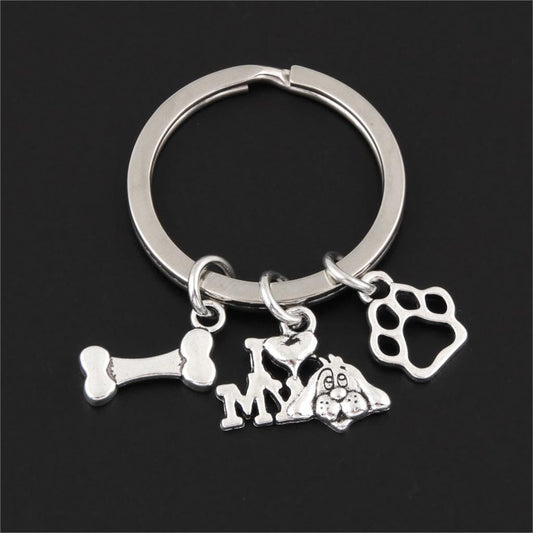 Pet “I Love My Dog” Bone Paw Keychain