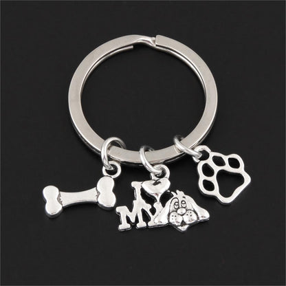 Pet “I Love My Dog” Bone Paw Keychain