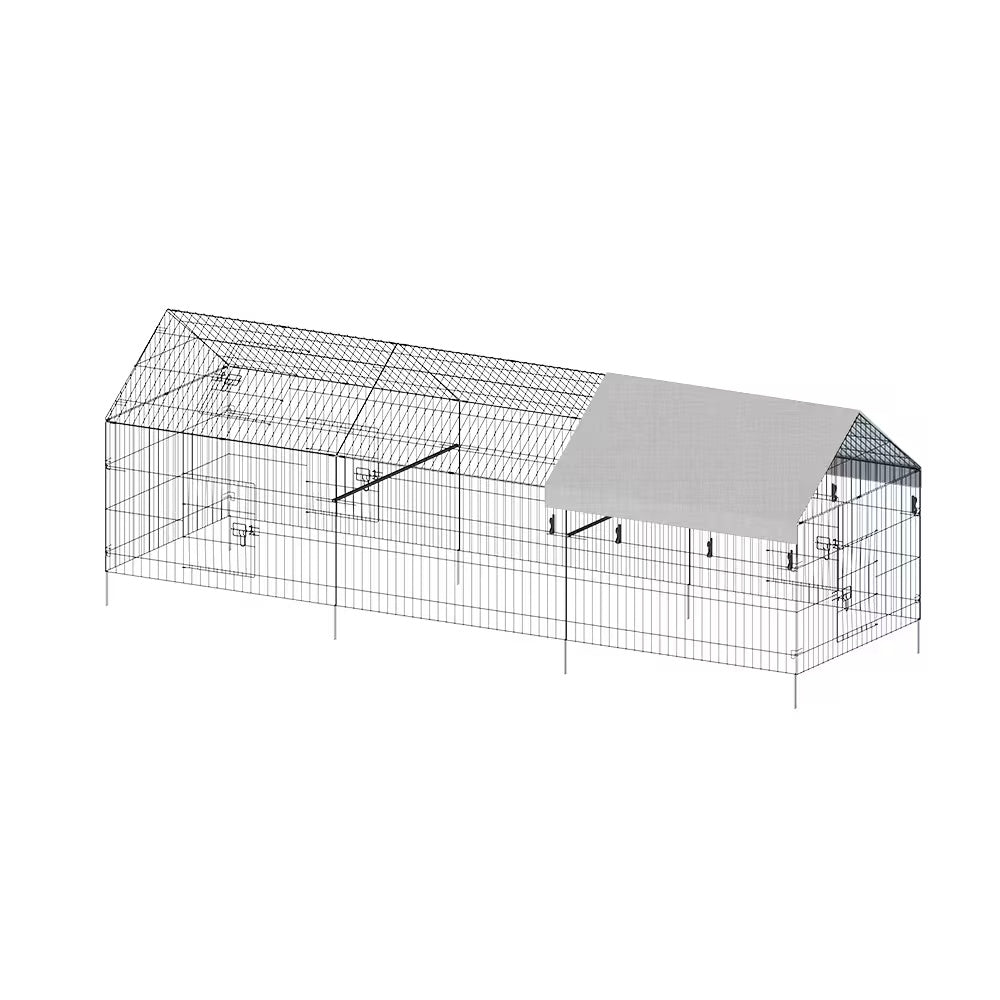 Poultry Farming Outdoor Metal Chicken Coop – Black Gray Fabric & Metal Enclosure