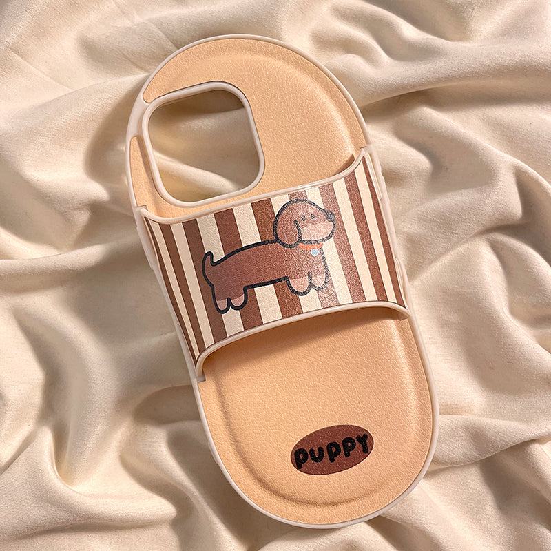 Cartoon Dog Slippers Phone Case, Cute Creative Soft Rubber Cover for iPhone 11–15 Series