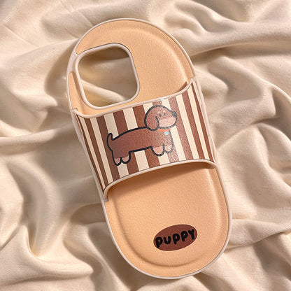 Cartoon Dog Slippers Phone Case, Cute Creative Soft Rubber Cover for iPhone 11–15 Series