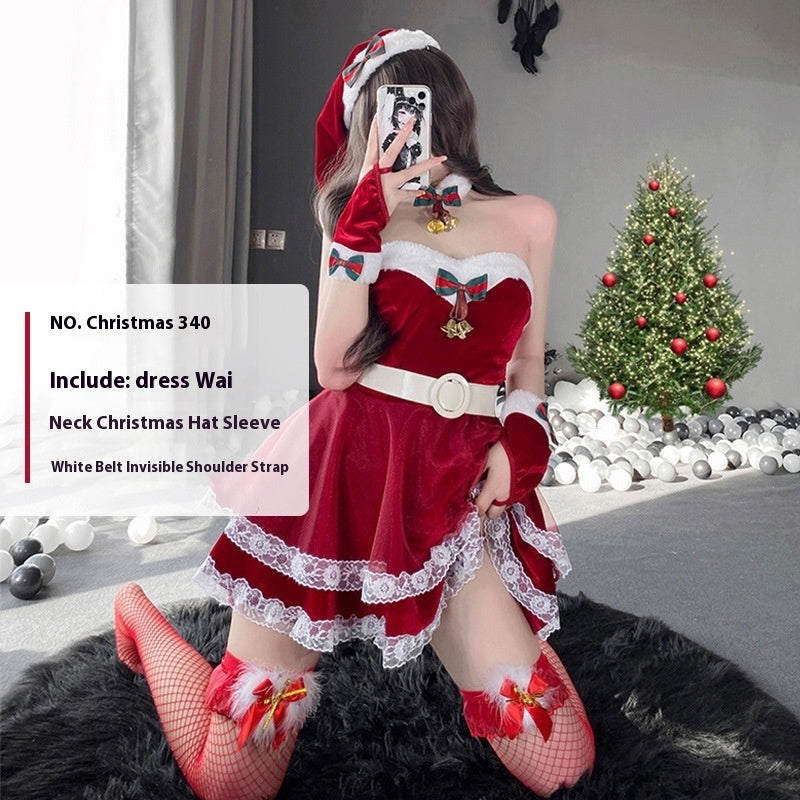 Christmas Bunny Cosplay Uniform, Gold Velvet Women’s Costume Set (Free Size)