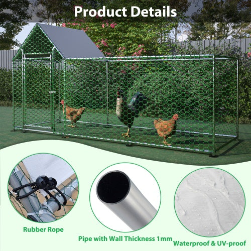 Poultry Habitat Cage with Lid for Chicken Coop, 10x3FT Metal Outdoor Enclosure