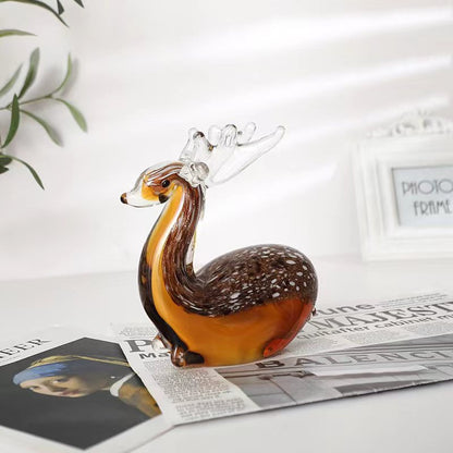 Handmade Colored Glass Dog Ornament, Light Luxury Sika Deer-Inspired Animal Decoration for Tea Table & Home Display