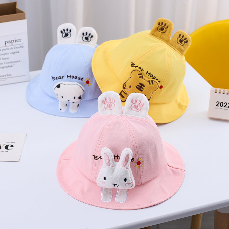 Cute Cartoon Bunny Cotton Wide-Brimmed Pot Hat, Soft Dome Cap for Kids