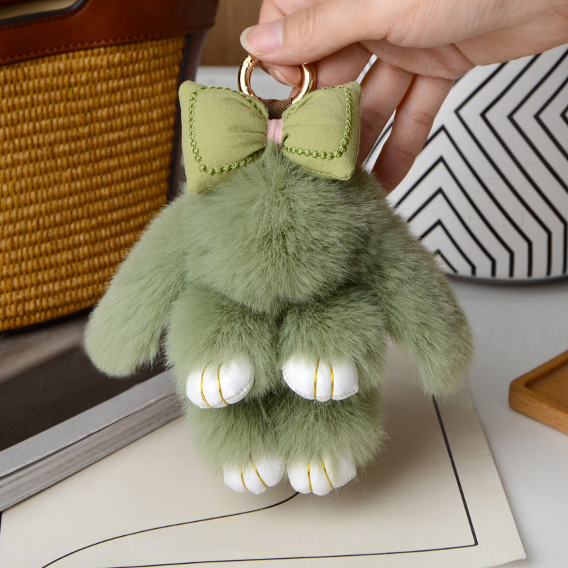 Cartoon Plush Bunny Keychain, Cute 13cm Rabbit Pendant with Bowknot
