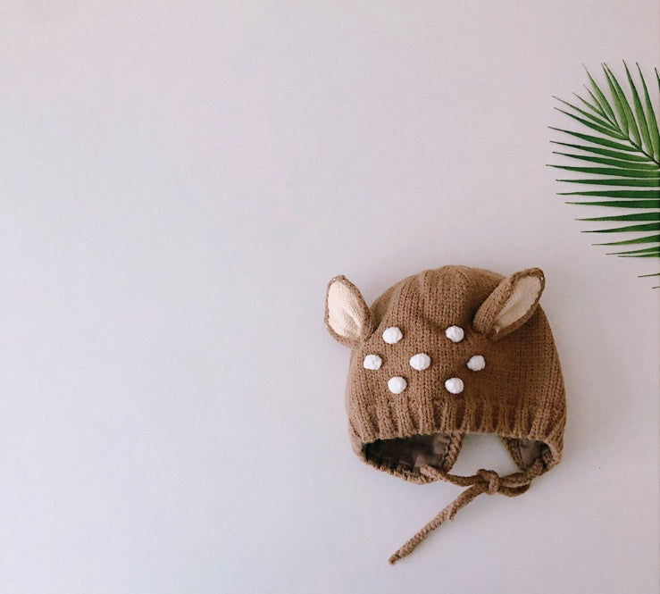 Cute Bunny Ears Baby Knitted Pullover Hat, Soft Wool Dome Cap for 5 Months to 3 Years