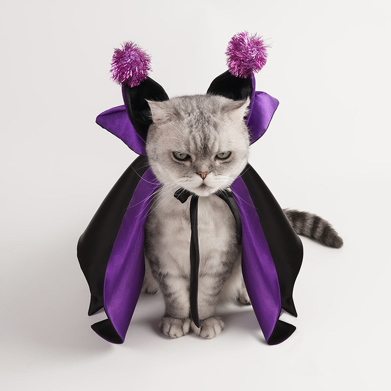 Halloween Demon Cloak & Horn Hat Costume for Pets, Cat & Dog Cosplay Outfit