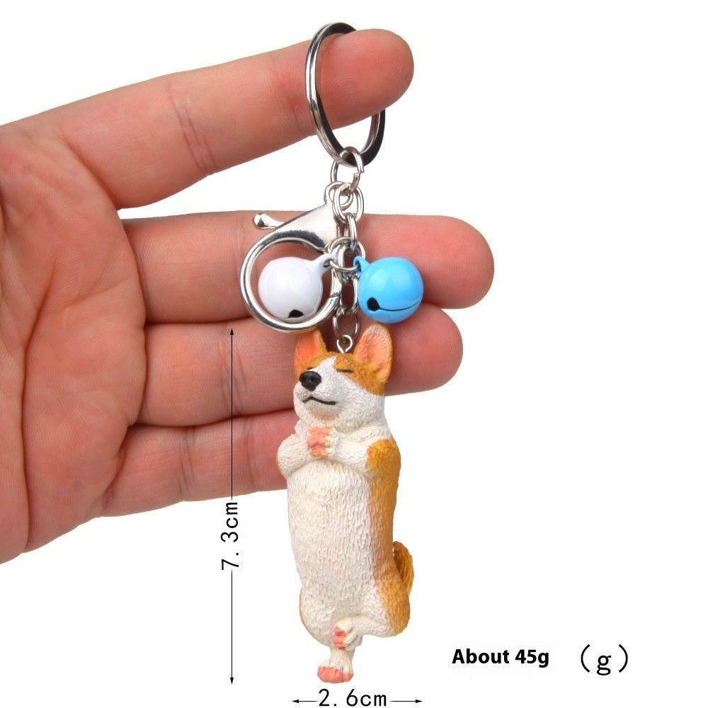 Yoga Dog Independent Corgi Bell Keychain, PVC Resin Climbing Dog Pendant