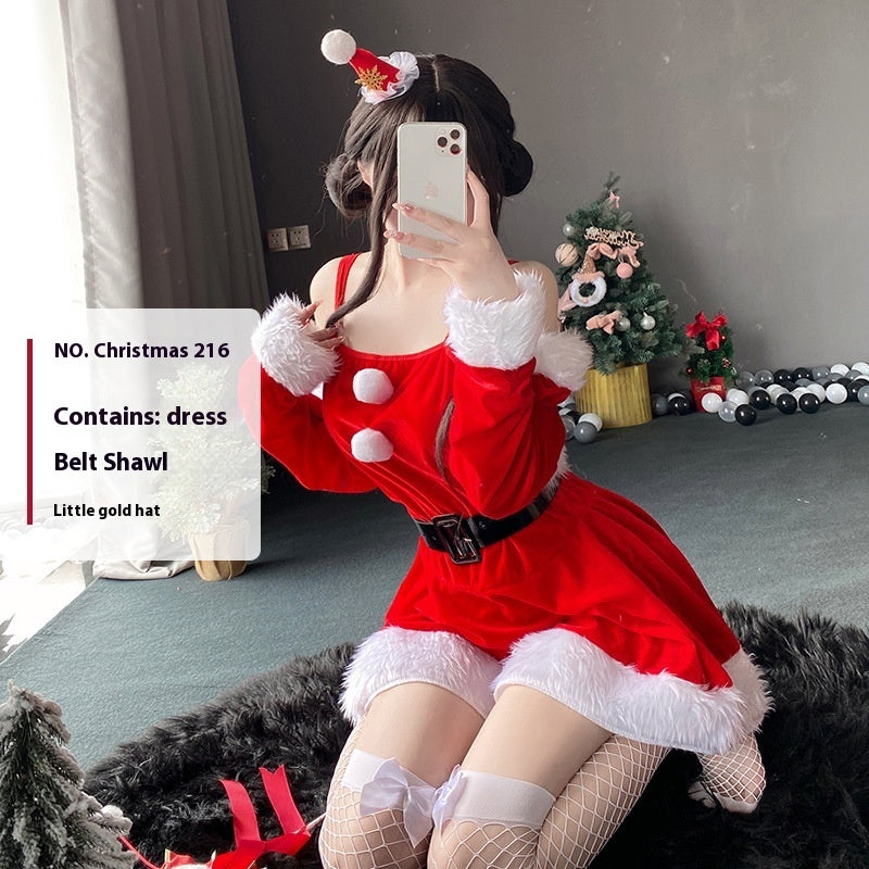 Christmas Bunny Cosplay Uniform, Gold Velvet Women’s Costume Set (Free Size)