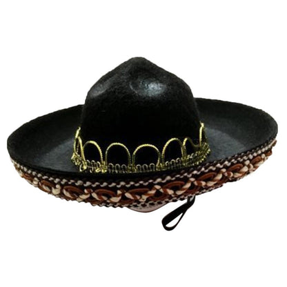Mexican-Style Pet Hat, Festive Dog & Cat Sombrero (Red Ball / Brown Lace)
