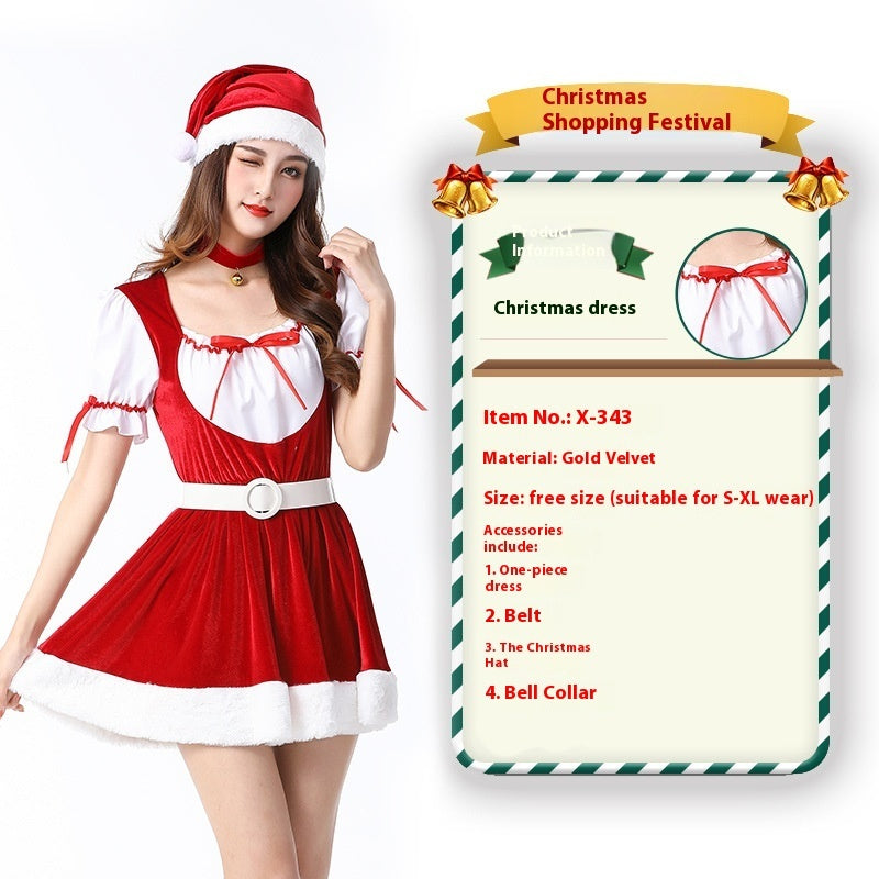 Christmas Bunny Cosplay Uniform, Gold Velvet Women’s Costume Set (Free Size)