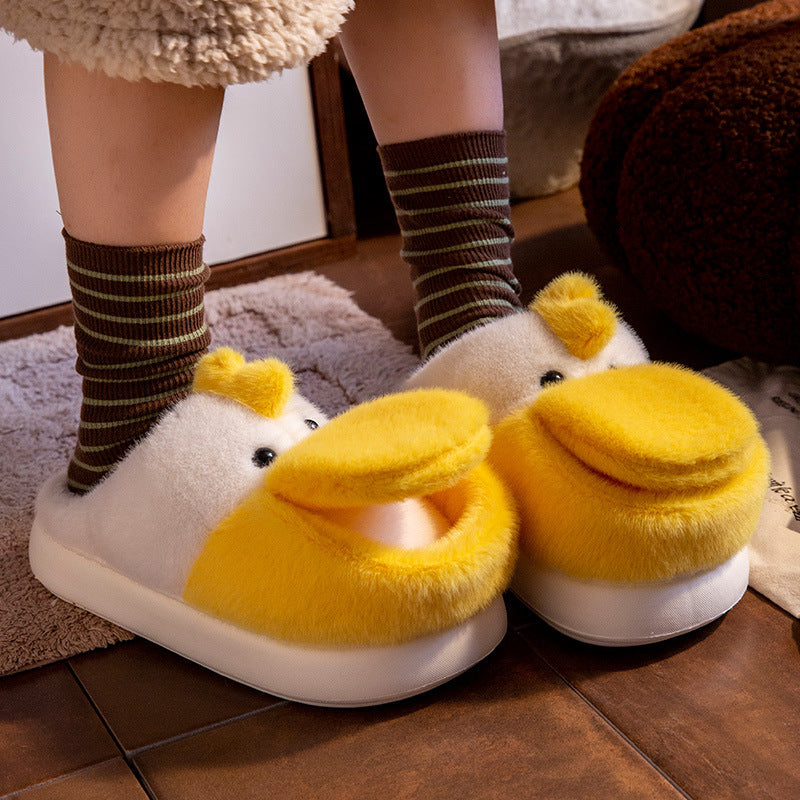 Maximized Warmth: Big Mouth Duck Fleece-Lined Home Indoor Cotton Slippers (Thick Bottom).