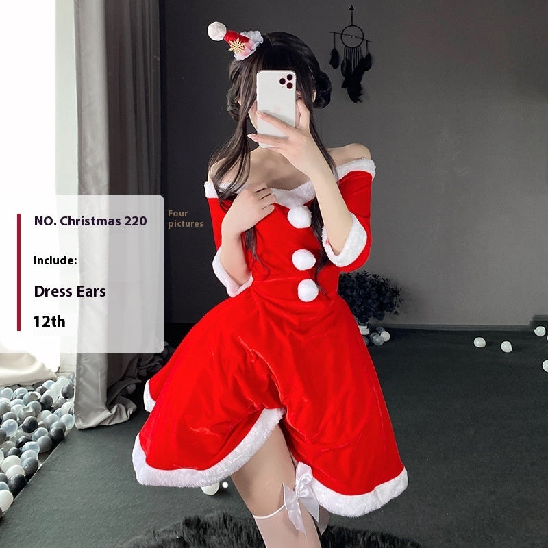 Christmas Bunny Cosplay Uniform, Gold Velvet Women’s Costume Set (Free Size)