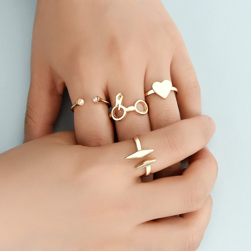 European & American Fashion Bunny Alloy Joint Ring, Heart-Shaped Animal Design