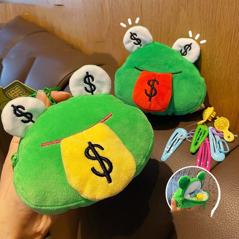 Lucky Charm: Creative Cartoon Plush Money Frog Coin Purse Keychain.